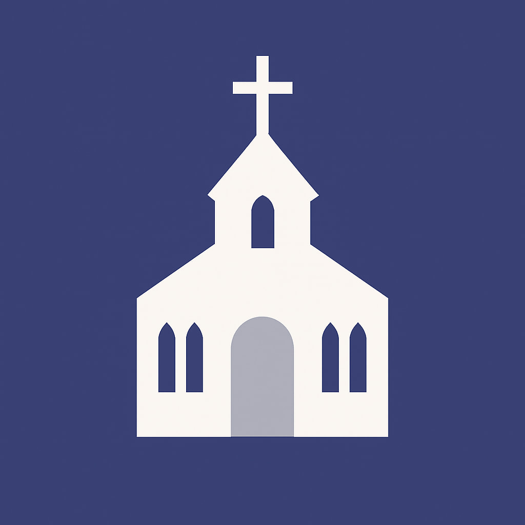 Igreja branca com fundo roxo