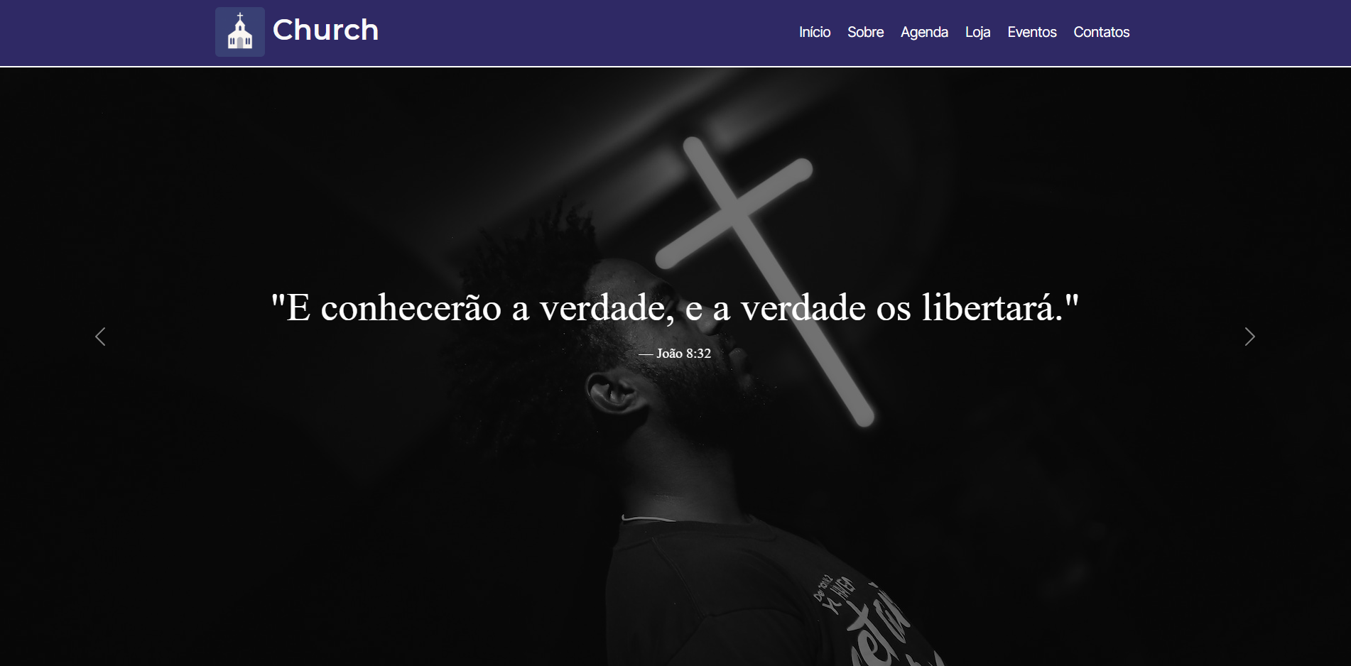 Página inicial do meu Projeto Church