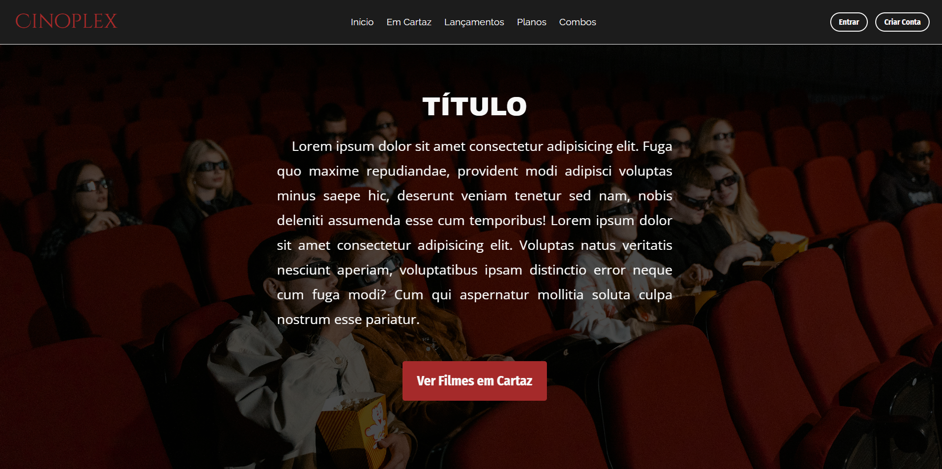Página inicial do meu Projeto Cinema